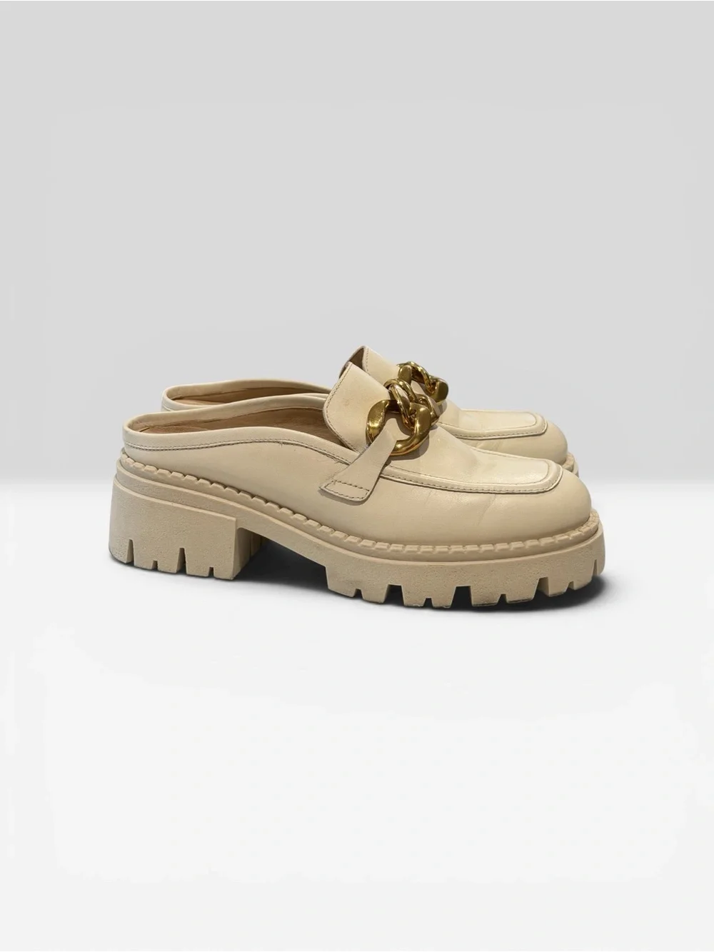 Free People Lyra Link Loafer Mules in Bone Women's Size 10.5 y2K